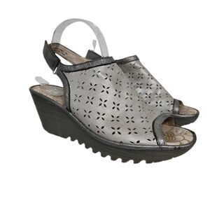 Fly London Ybei Silver Slingback Wedges